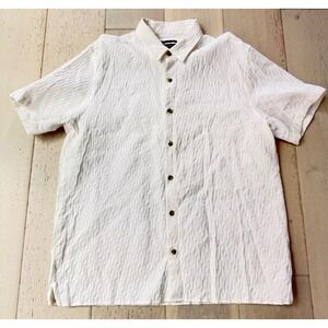 Johnston & Murphy Mens White Textured Short Sleeve Button Down Shirt XL